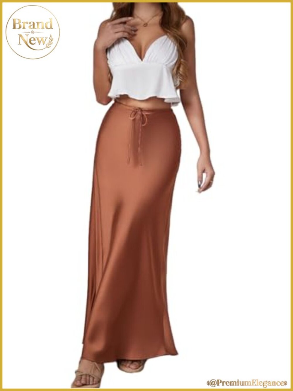 Women's Satin A-Line Maxi Skirt Drawstring Mermaid Hem Elegant Party